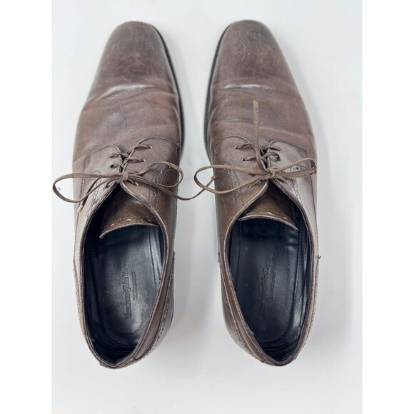 Ermenegildo Zegna Mens Dress Shoes Brown Leather Oxford Italian Derby US 9.5